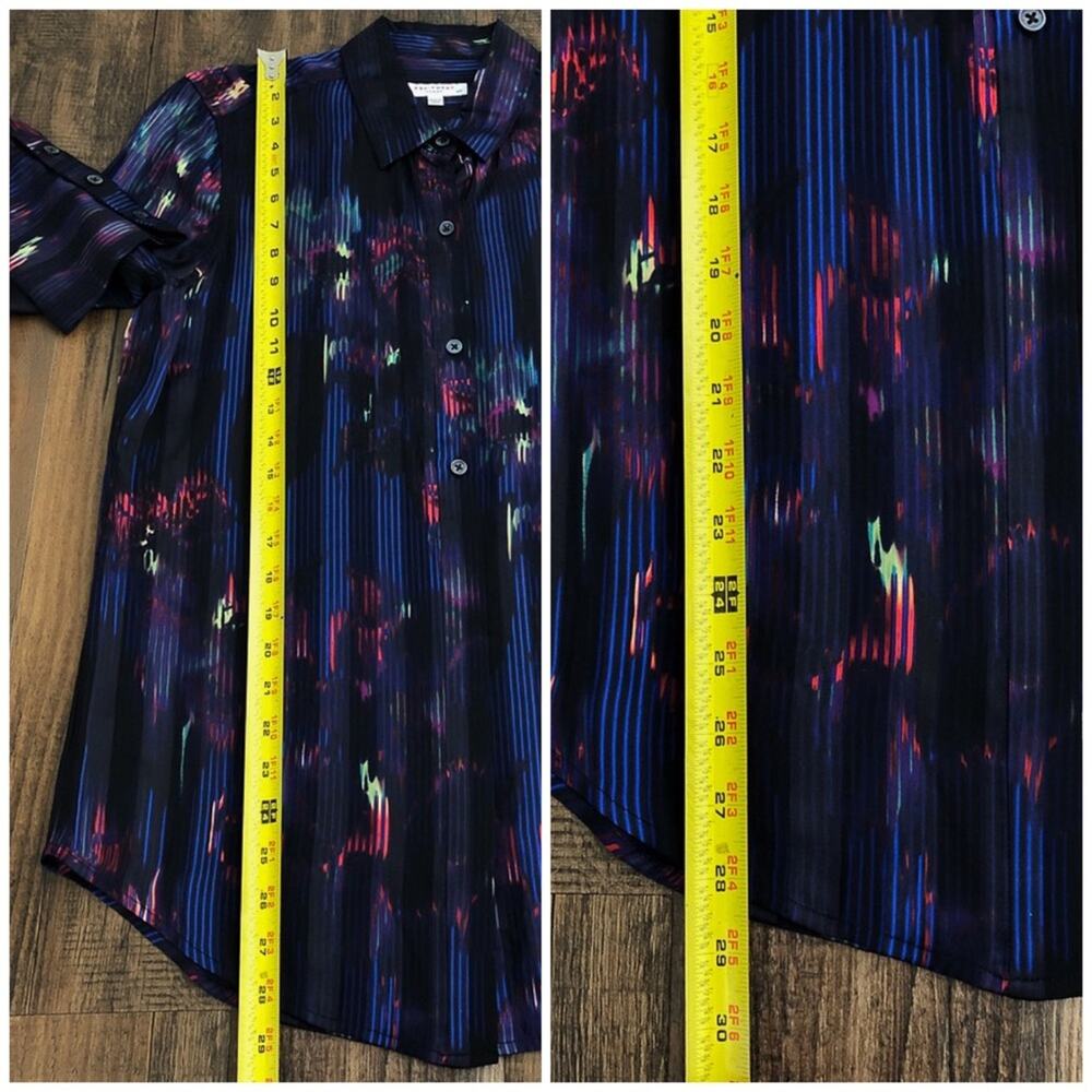 Equipment Sheer Silk Blend Button Front Blouse Abstract Stripe Size Small Blue - Picture 13 of 15